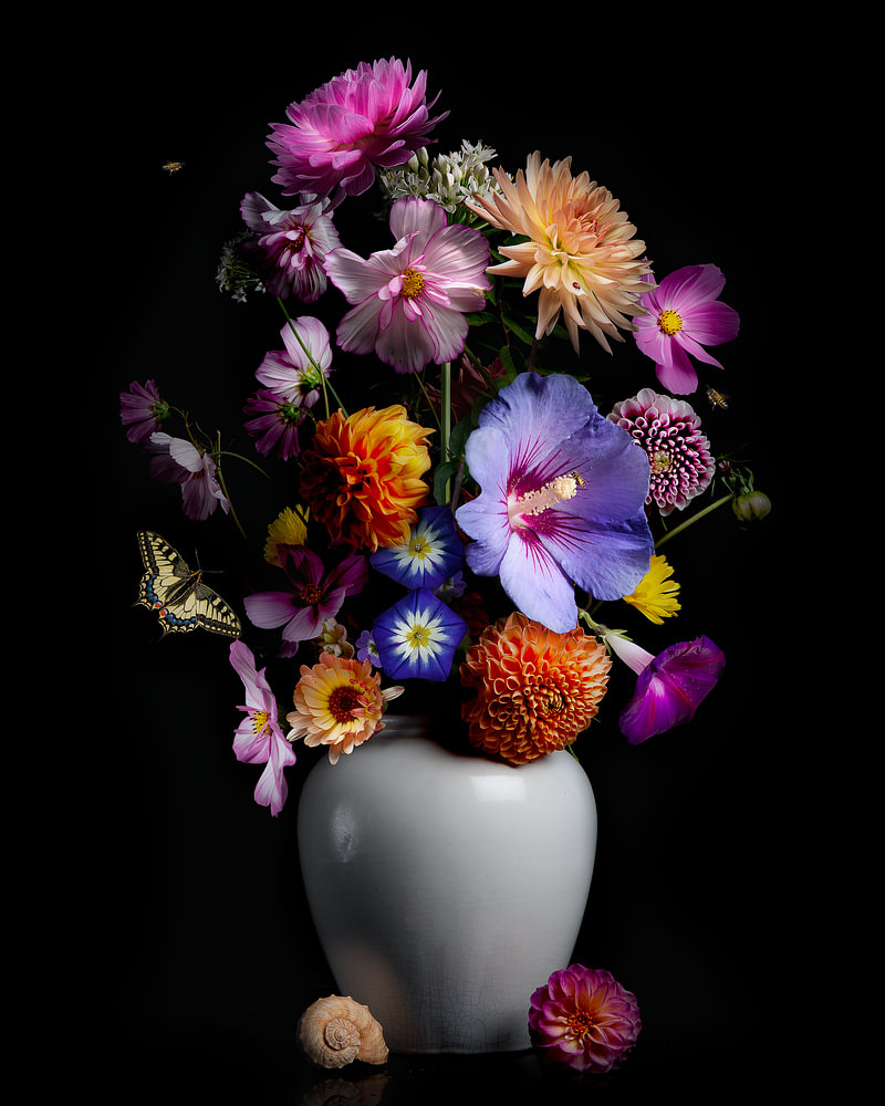 bloemenschilderij Veldbloemen Stilleven — bloemstilleven van Sander van Laar