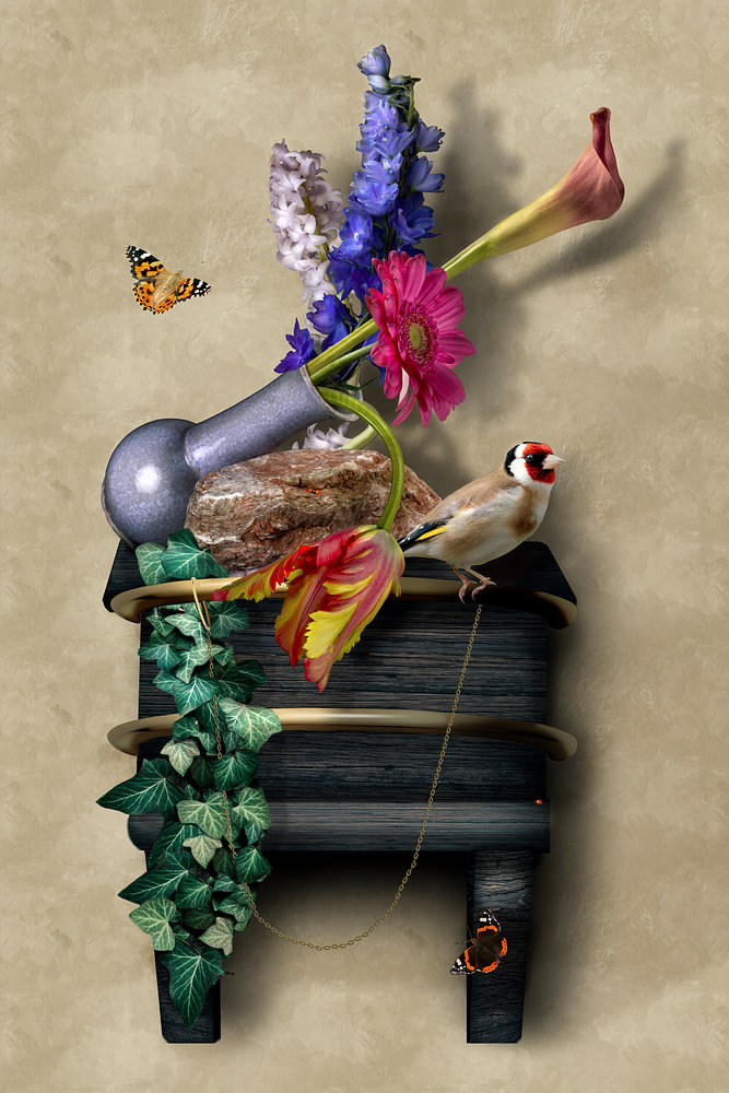 Het puttertje Stilleven met bloemen — bloemstilleven van Sander van Laar