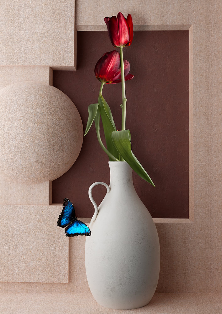 Tulpen in witte vaas stilleven — bloemstilleven van Sander van Laar